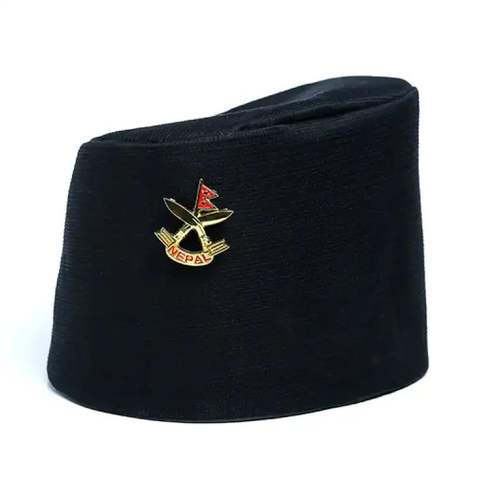 Premium Black Dhaka Bhadgaule Topi With Khukhuri Cross and National Flag Batch For Men