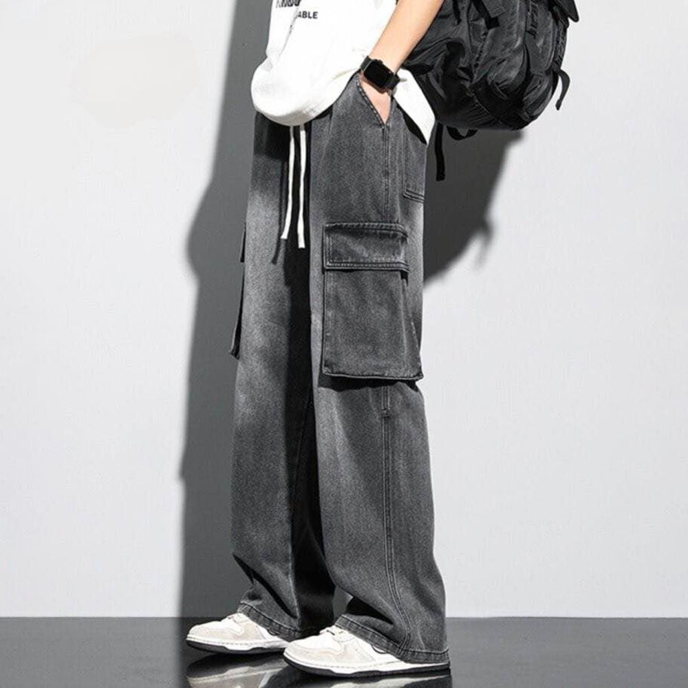 Black And Grey Box Stylish Baggy Regular Faded Jeans Pant For Men | Baggy Pants | Pants For Men | Men's Wear |