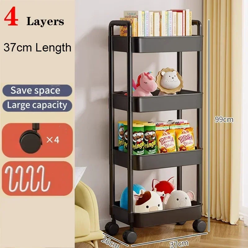 3/4 Tier Mobile Storage Rack Trolley Organizer With Wheels Plastic