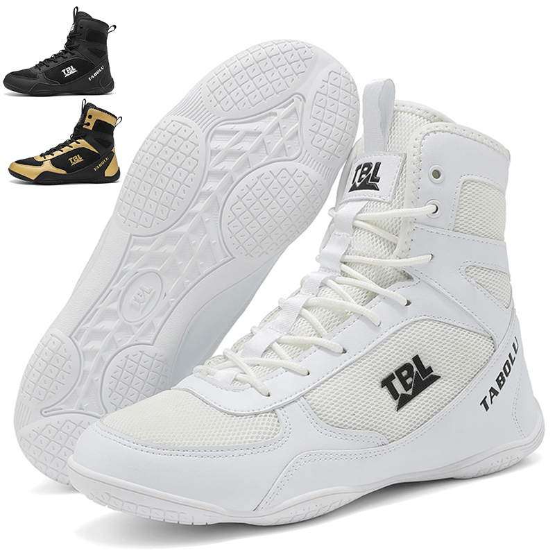 New Boxing Shoe Men White Professional Lightweight Training Wrestling Shoes Fighting Fighting Sanda Weightlifting Squat Sneakers