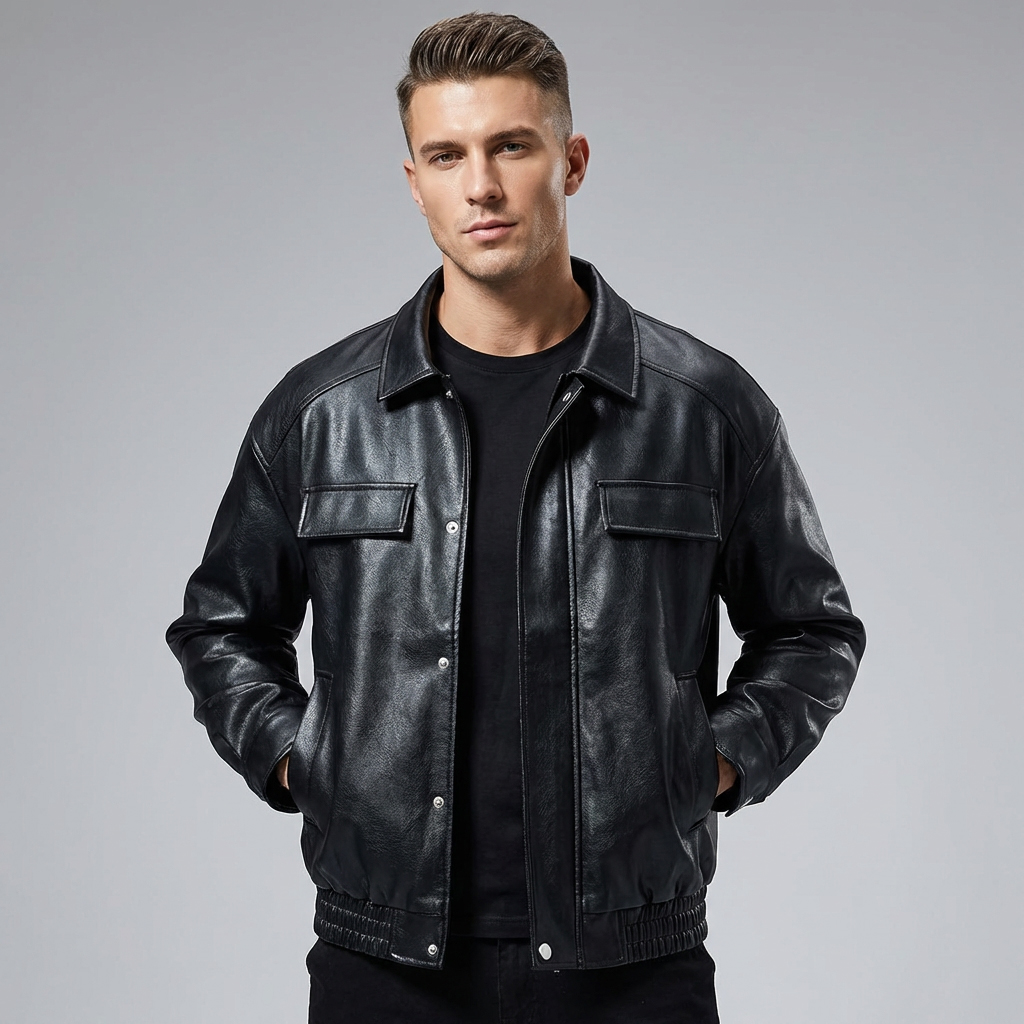 Men's Stylish Vintage Front Pocket Leather Jacket .
