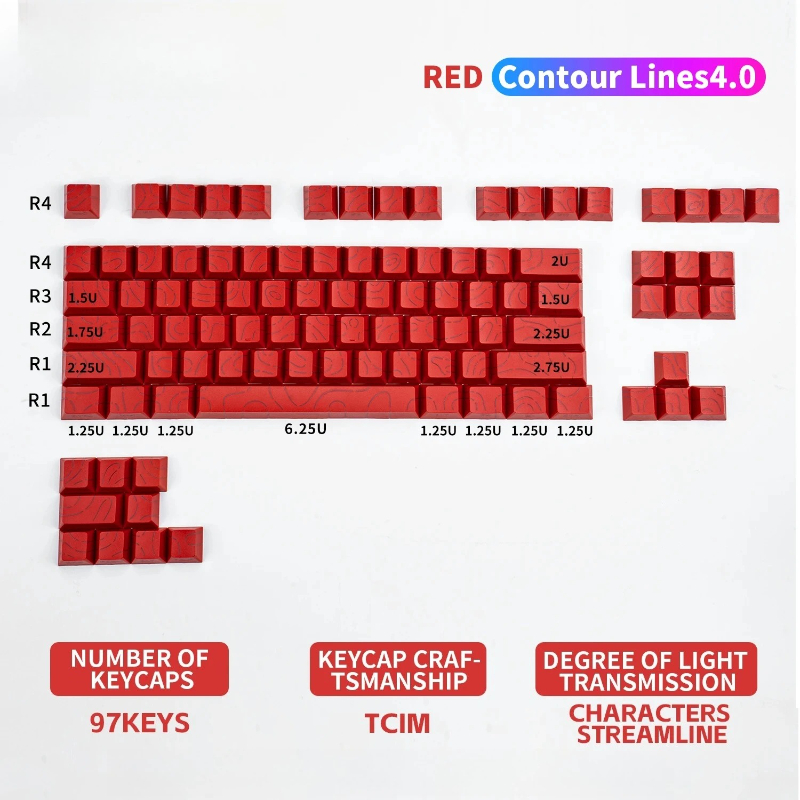 Contour 4.0 Side Engraved Keycap PBT Translucent 97 Key Gaming ...