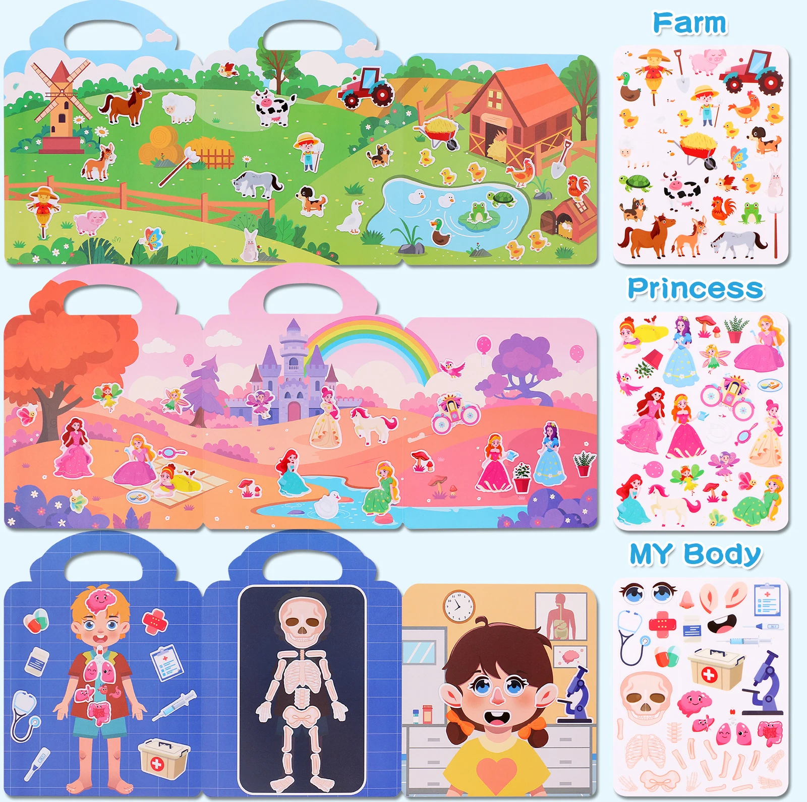 Kids' Reusable DIY Sticker Books Multi-Theme Bubble Sticker Jelly ...