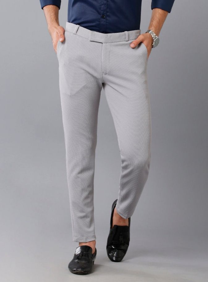 Navy Plain-Solid Regular Fit Wool-Blend Pants For Men