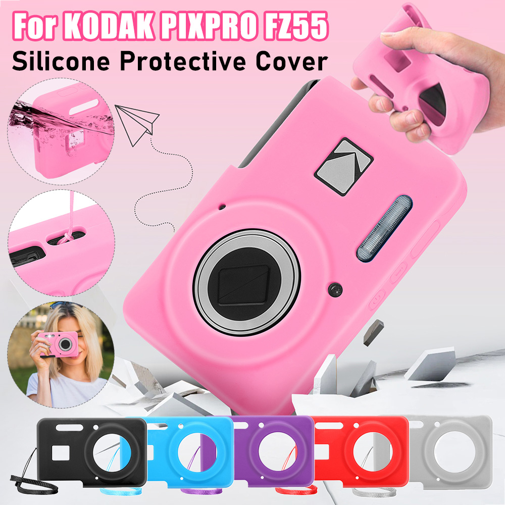 Coque En Silicone Souple Pour Appareil Photo Kodak PIXPRO FZ55 - Protection Anti-Choc Et Anti-Rayures Avec Cache-Objectif Amovible, Noir