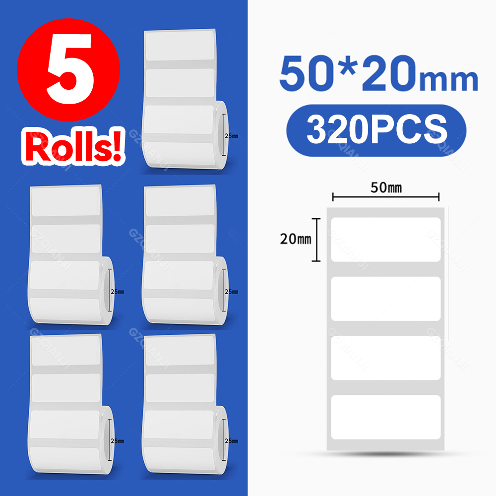 5 Rolls 30-50mm Thermal label Paper Rolls White Color Waterproof for ...