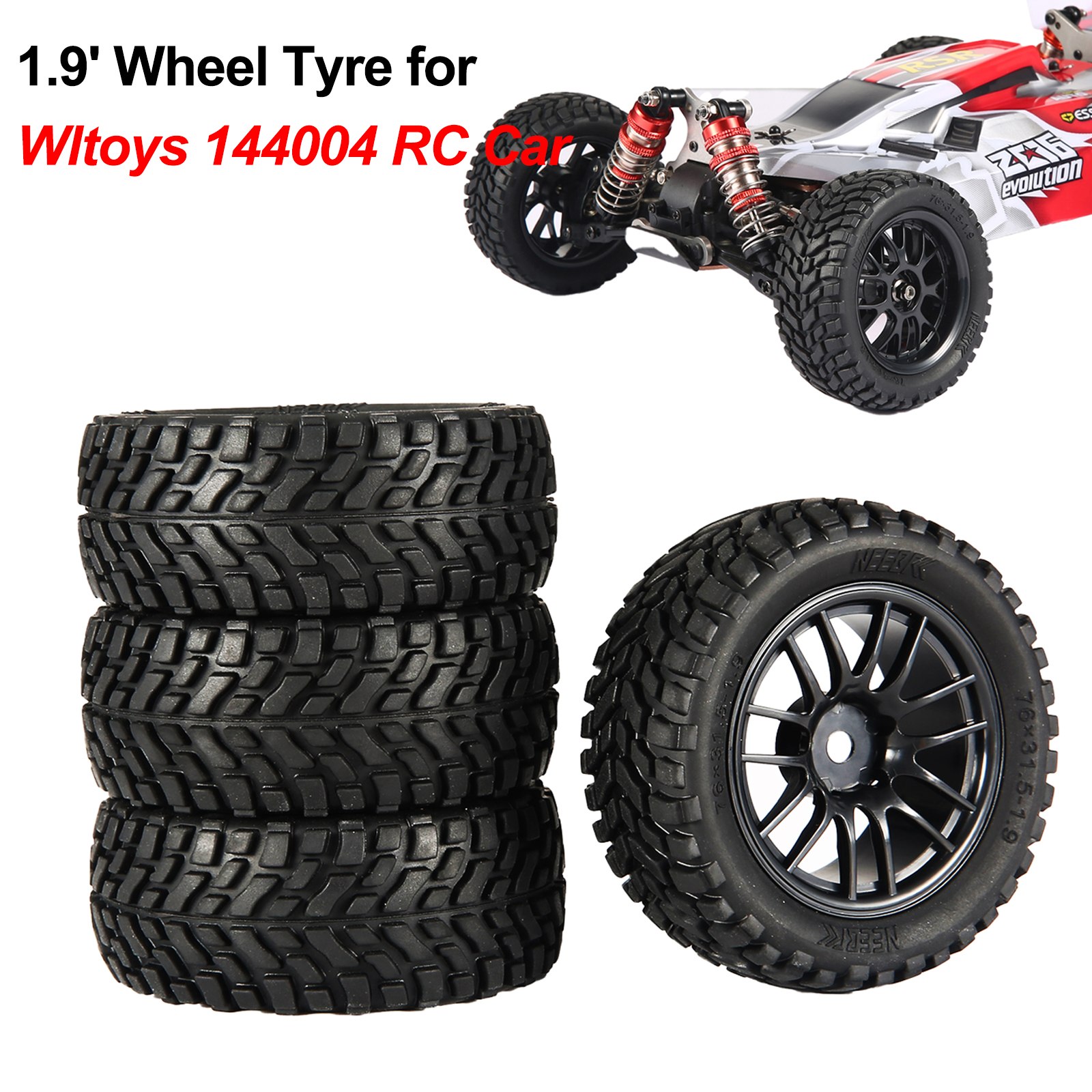 Rc Car Wheels 75mm Rubber Tires & Rims Set (12mm Hex) - Compatible