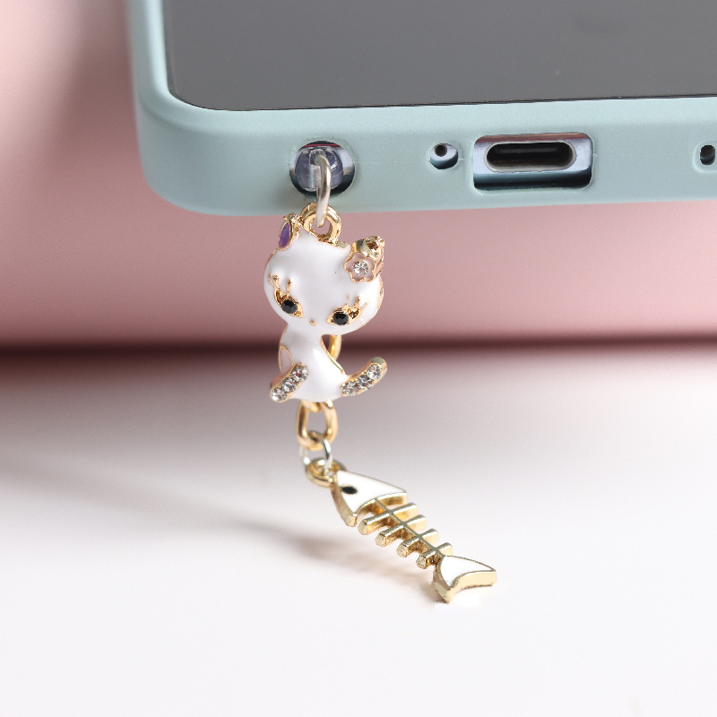 Rhinestone Cat Dust Plug Charm Phone Anti Dust Cap Kawaii Charge