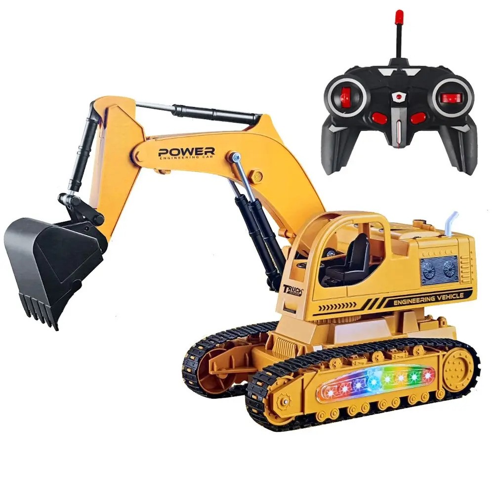 RC Bulldozer Toy for Kids | Rechargeable Excavator Truck with Remote Control & LED Lights