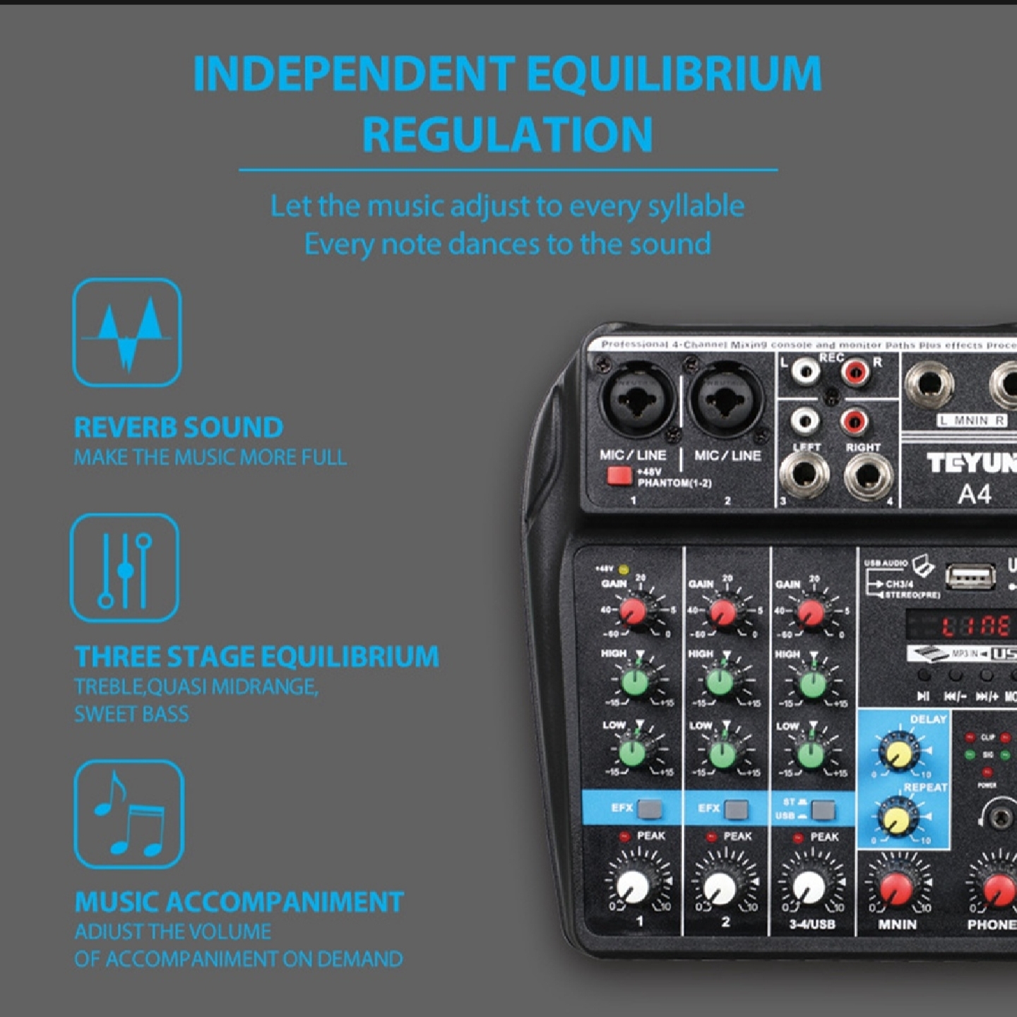 4-Channel Portable BT Sound Mixing Console with Digital Audio Mixer and ...