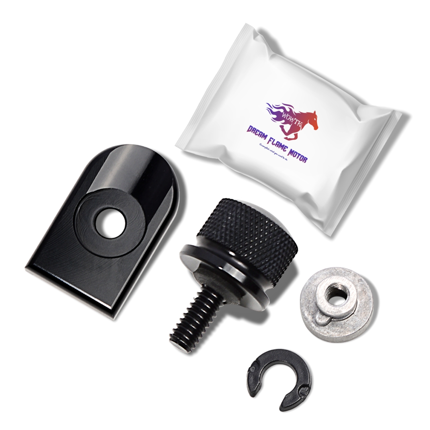 Black CNC Rear Seat Screw Bolt Tab Nut Mount Knob Cover For