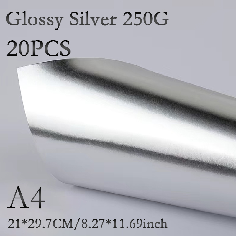 Silver Card Material A4 20PCS 250G Single-Sided Gold Silver Card Paper Extra Bright Silver ...