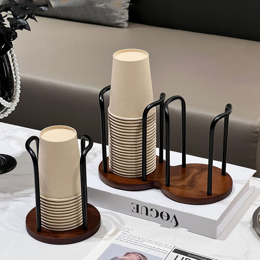 Disposable Cup Storage Holder Rack Shelf Water Tea Cups Wood Dispenser ...