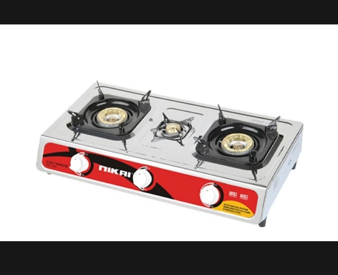 Nikai Triple Burner Gas Stove with Stainless steel Body