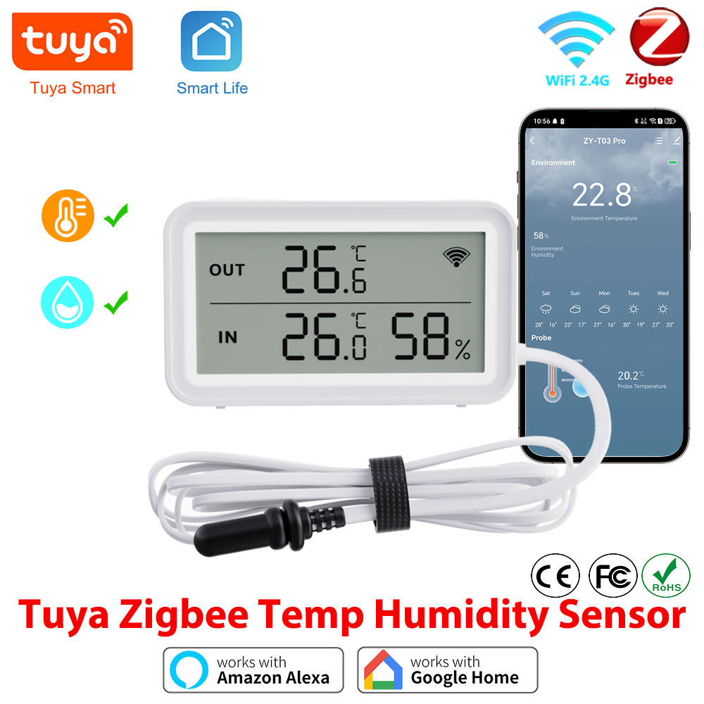 Tuya WiFi Zigbee Temperature Humidity Sensor with External Probe APP ...