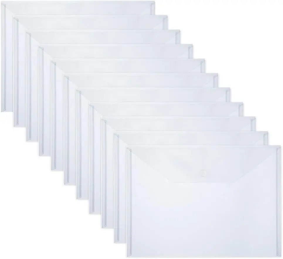 10 PCS Plastic Folders for Document, A4 Size Plastic Envelopes with ...