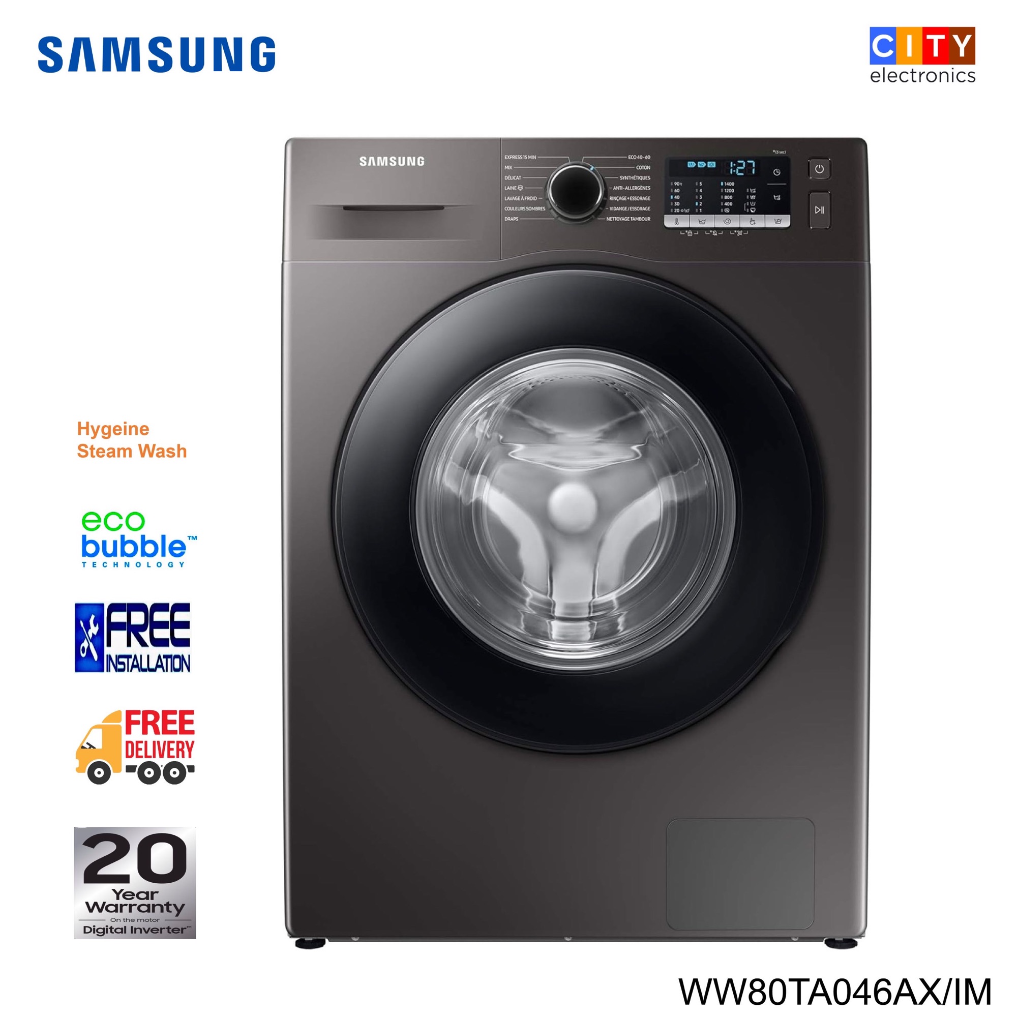 SAMSUNG WW80TA046AX/IM - 8 Kg Digital Inverter Washing Machine With Eco ...