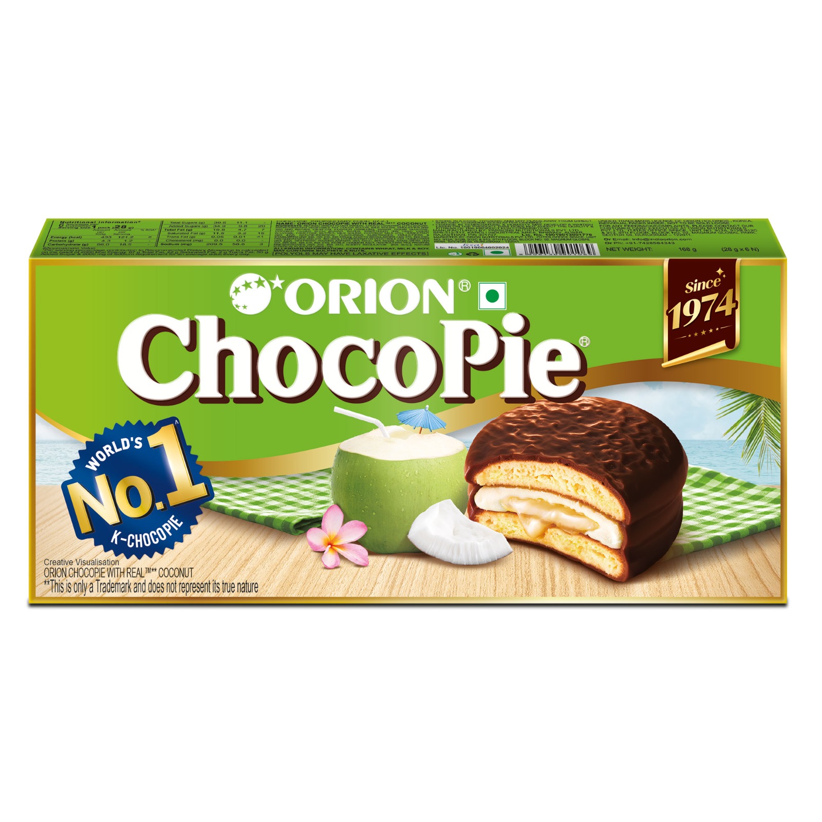 ORION Coconut Choco Pie | Centre-filled Chocolate Biscuit 1Box, 6Packs Inside Box (28g each)