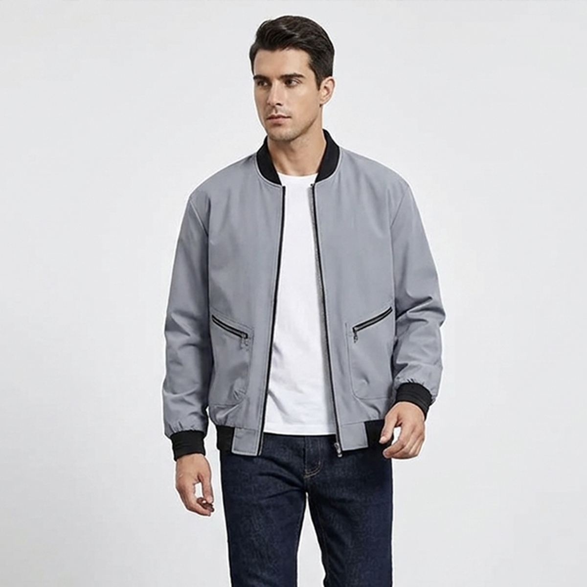Summer Stretchable Windproof Wrinkle Fabric Bomber Jacket With Front Zip Design For Men | Fashion Windproof Bomber Jacket For Men