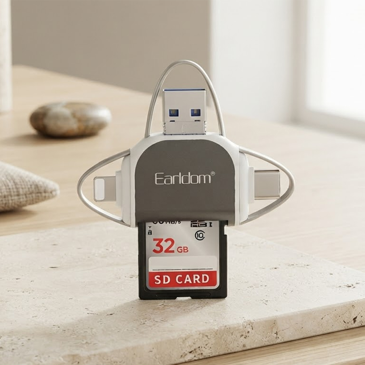 Earldom ET-OT71 6-in-1 USB OTG Card Reader Multi-Function Adapter for SD TF Micro SD USB Drives Compatible with Android Phones Laptops and Tablets