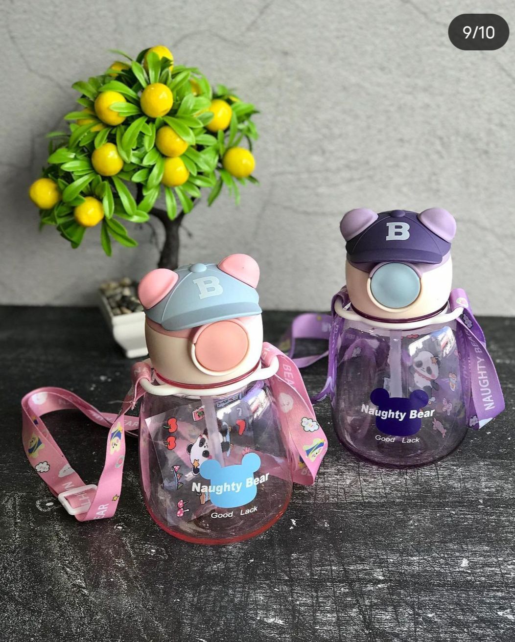 Naughty Bear Water Bottle 650ml Water Bottle with Straw and Strap ...