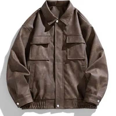 Front pocket stylish leather jacket
