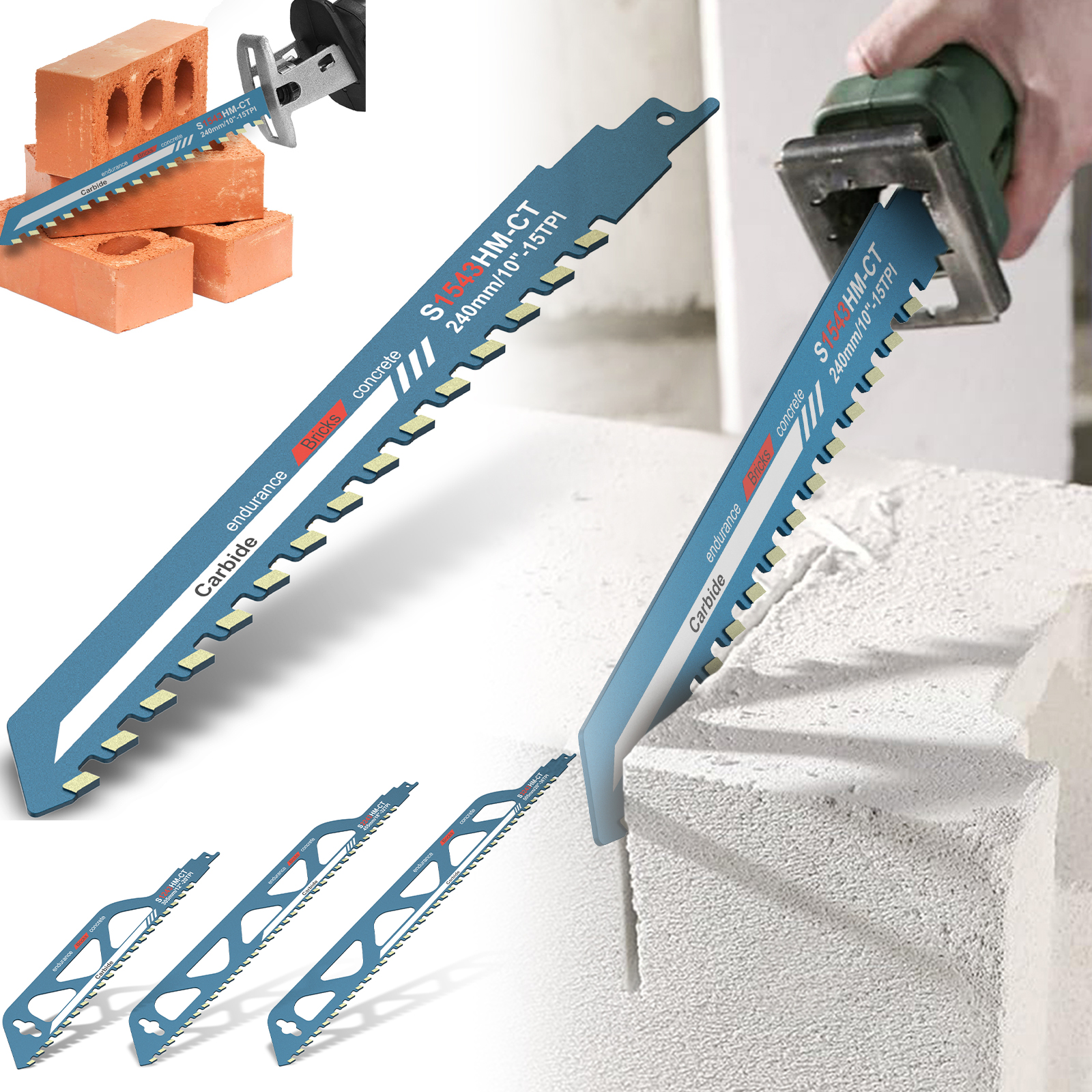 Reciprocating Saw Blade For Masonry – 12 Inch Universal Shank, Carbide Steel, Cuts Brick, Concrete, Cement Panels