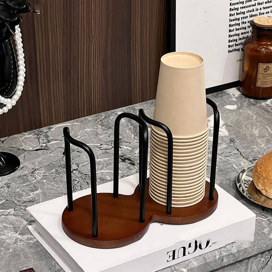 Disposable Cup Storage Holder Rack Shelf Water Tea Cups Wood Dispenser ...