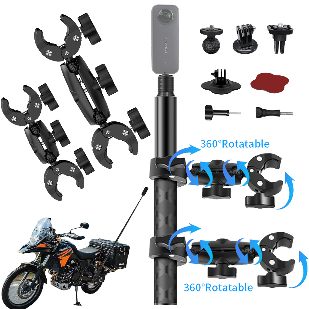 Motorcycle Mount kit for Insta360 X5 X4 X3 X2 RS Double Clamp