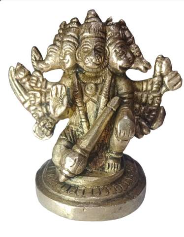 Golden Brass Panchmukhi Hanuman Statue 8cm Handcrafted Decorative Idol