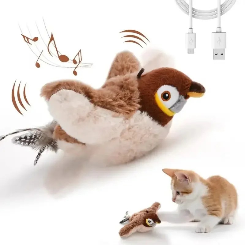 Rechargeable Chirping Bird Cat Toy | Flapping Wings | Interactive Catnip Toy for Kittens & Small Dogs
